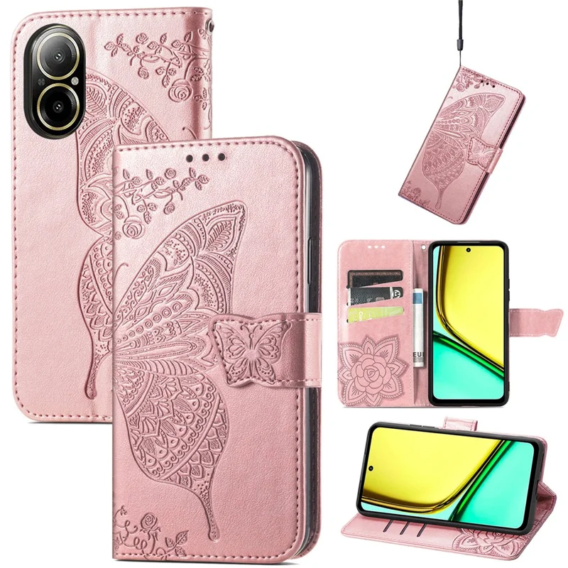 For Realme C67 4G Case Imprinted Butterfly PU Leather Cell Phone Cover Wholesale Online Stores - Rose Gold