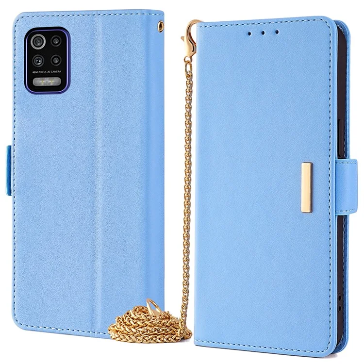 Pour LG K52 Wallet Case RFID Blocking PU Leather Crossbody Phone Pouch Cover - Bleu