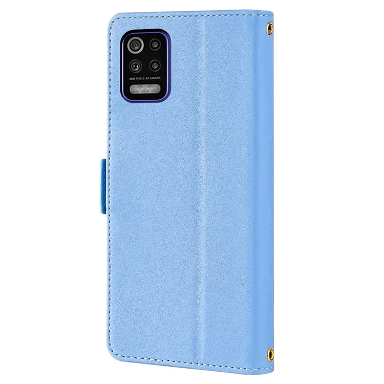 Pour LG K52 Wallet Case RFID Blocking PU Leather Crossbody Phone Pouch Cover - Bleu