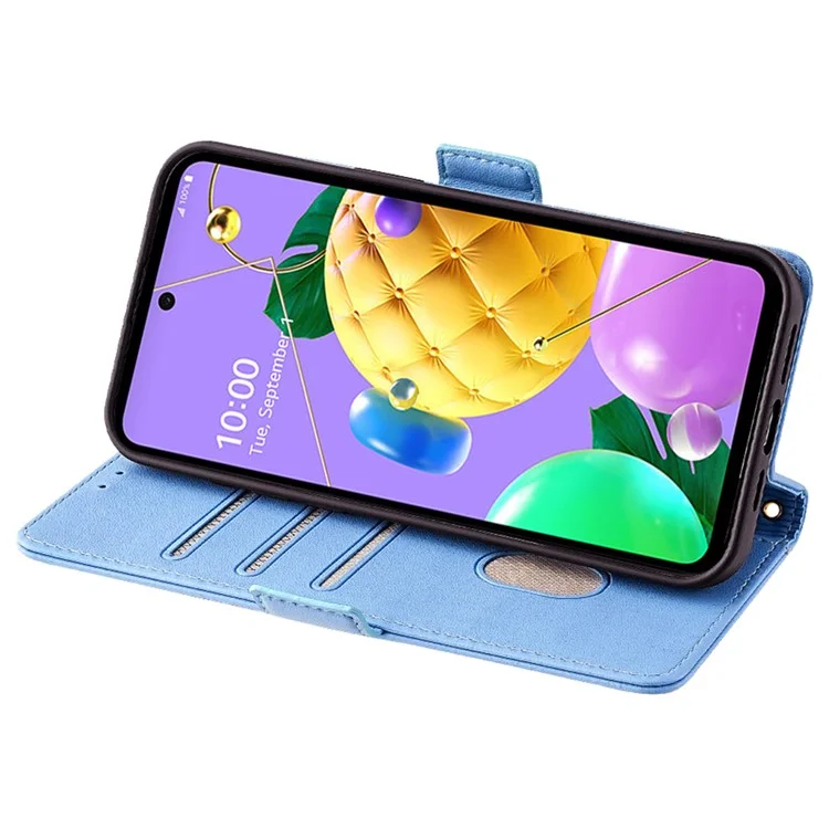 Pour LG K52 Wallet Case RFID Blocking PU Leather Crossbody Phone Pouch Cover - Bleu