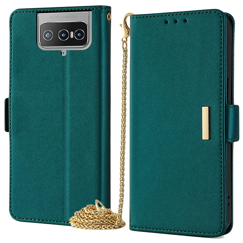 For Asus Zenfone 8 Flip ZS672KS Case RFID Blocking Wallet Phone Leather Cover with 2 Straps - Green