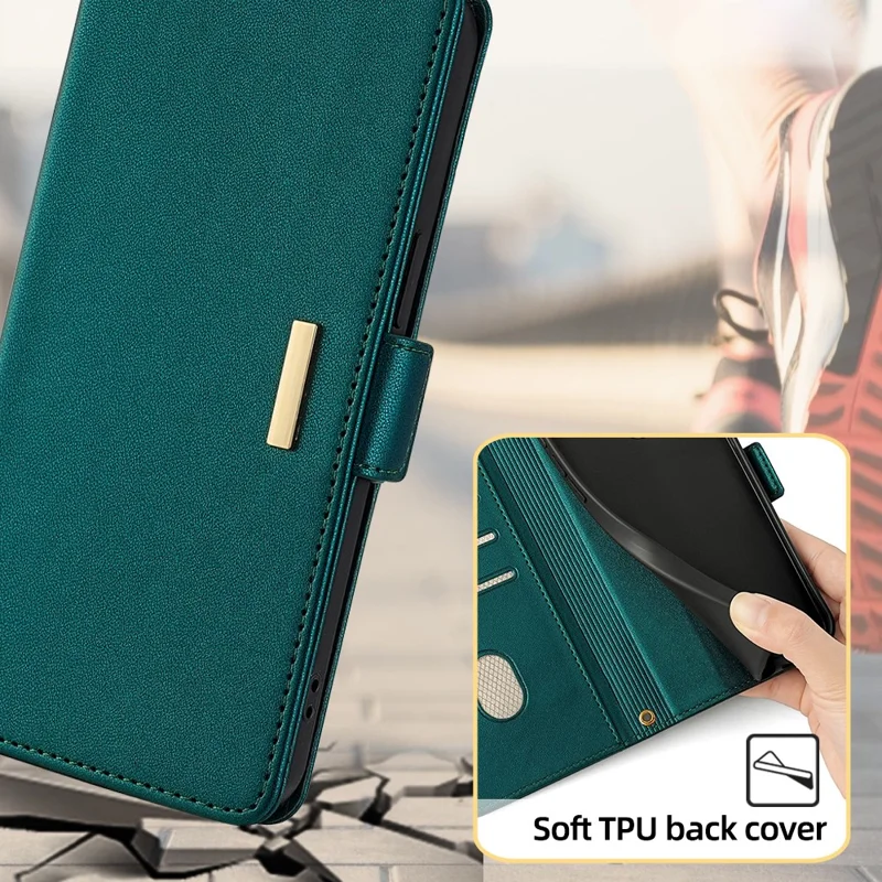 For Asus Zenfone 8 Flip ZS672KS Case RFID Blocking Wallet Phone Leather Cover with 2 Straps - Green