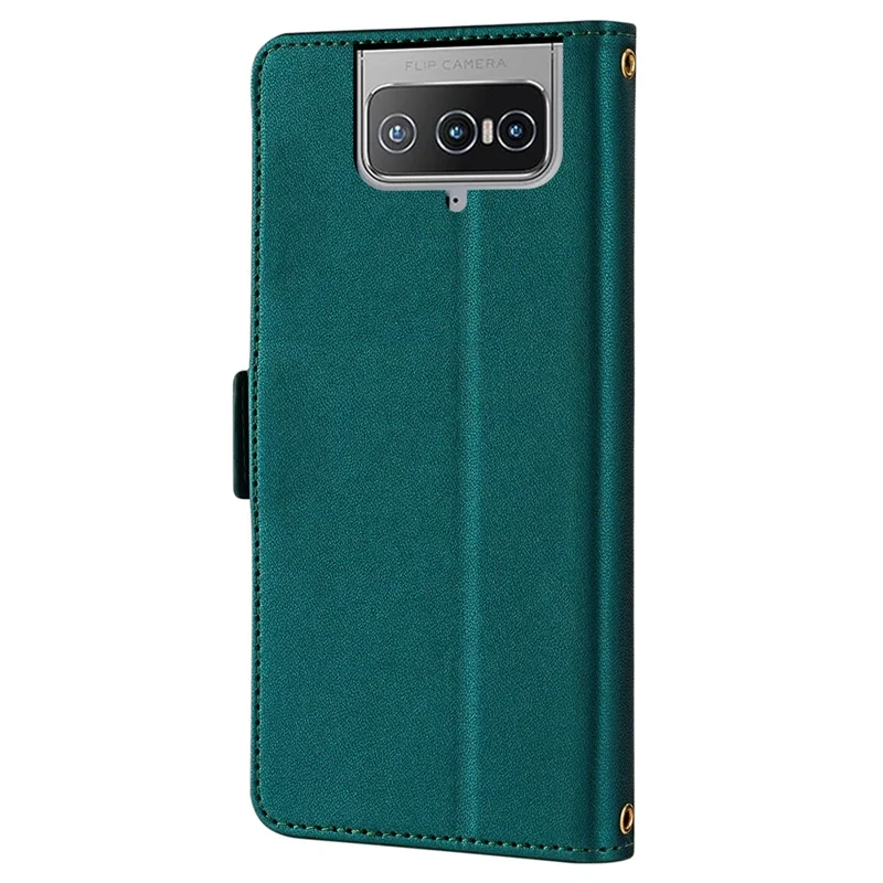 For Asus Zenfone 8 Flip ZS672KS Case RFID Blocking Wallet Phone Leather Cover with 2 Straps - Green