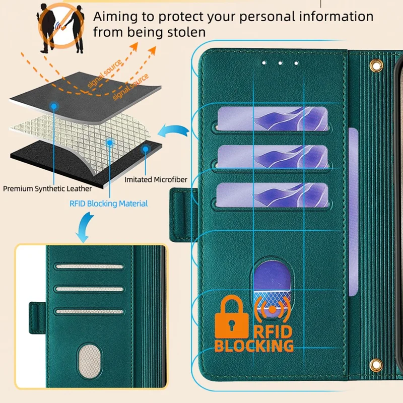 For Asus Zenfone 8 Flip ZS672KS Case RFID Blocking Wallet Phone Leather Cover with 2 Straps - Green