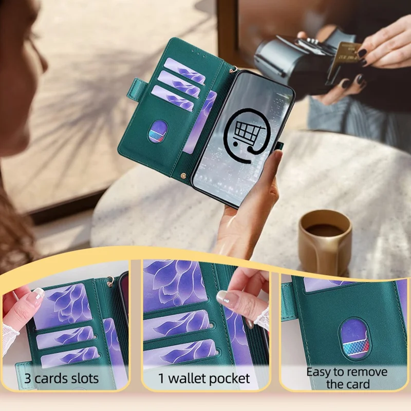 For Asus Zenfone 8 Flip ZS672KS Case RFID Blocking Wallet Phone Leather Cover with 2 Straps - Green