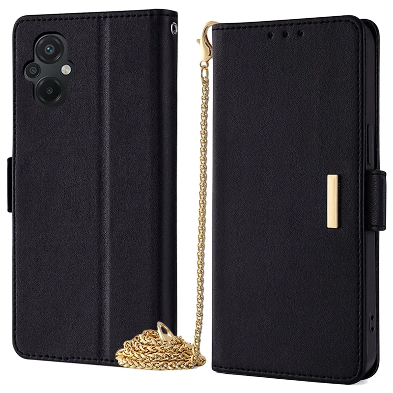 For Xiaomi Poco M5 4G Magnetic Phone Case RFID Blocking Leather Crossbody Wallet Cover - Black