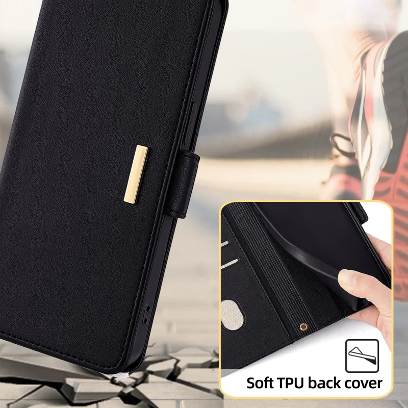 For Xiaomi Poco M5 4G Magnetic Phone Case RFID Blocking Leather Crossbody Wallet Cover - Black