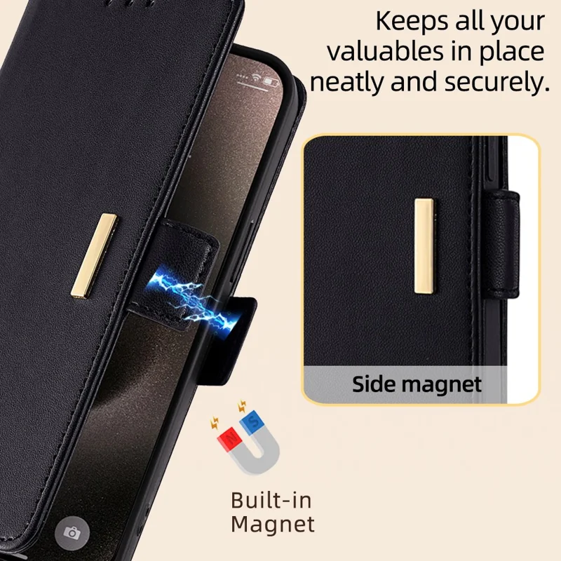 For Xiaomi Poco M5 4G Magnetic Phone Case RFID Blocking Leather Crossbody Wallet Cover - Black