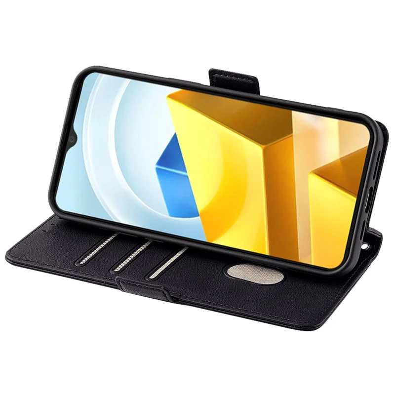 For Xiaomi Poco M5 4G Magnetic Phone Case RFID Blocking Leather Crossbody Wallet Cover - Black