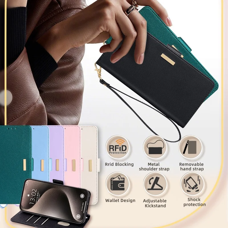 For Xiaomi Poco M5 4G Magnetic Phone Case RFID Blocking Leather Crossbody Wallet Cover - Black