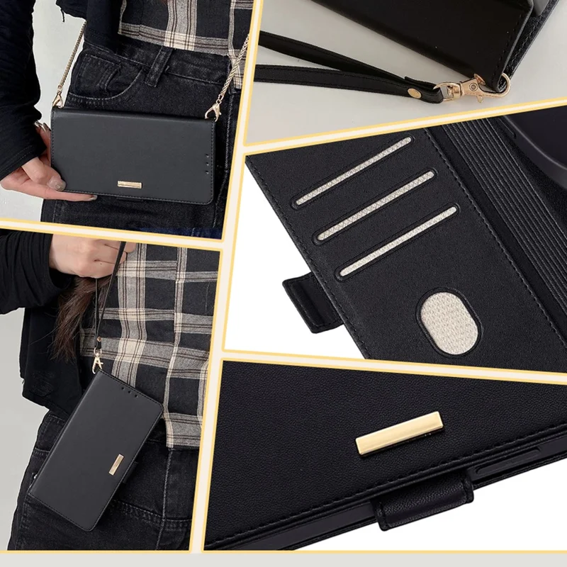 For Xiaomi Poco M5 4G Magnetic Phone Case RFID Blocking Leather Crossbody Wallet Cover - Black