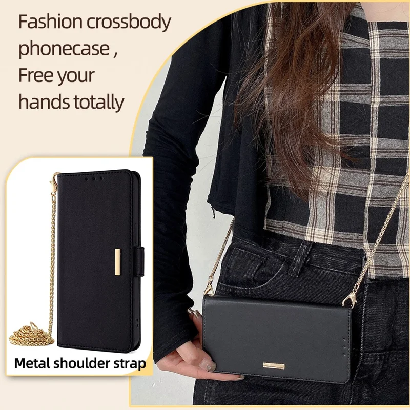 For Xiaomi Poco M5 4G Magnetic Phone Case RFID Blocking Leather Crossbody Wallet Cover - Black