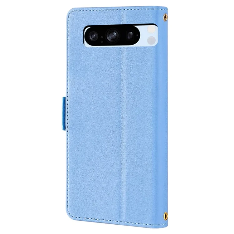 For Google Pixel 8 Pro Crossbody Case PU Leather RFID Blocking Protective Phone Cover - Blue