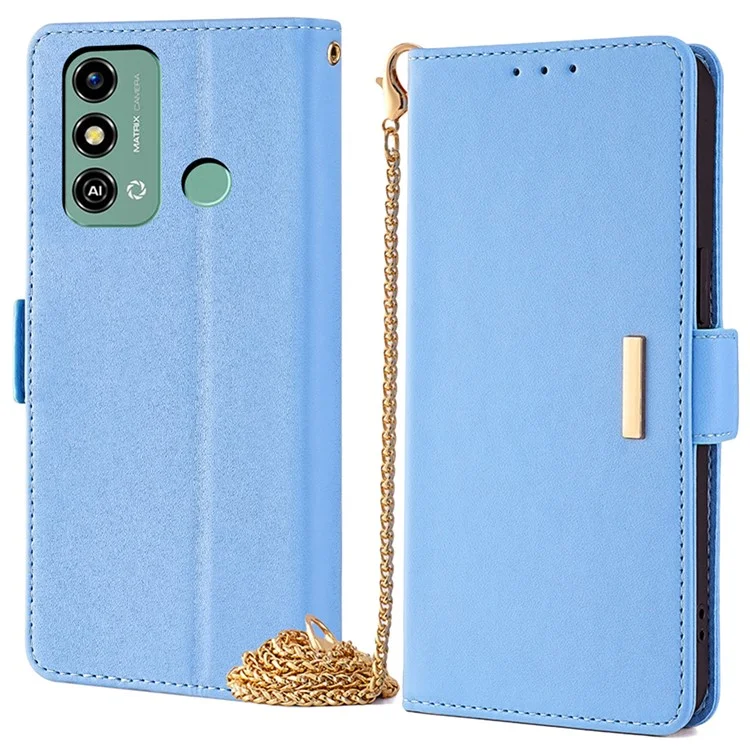 For ZTE Blade A53 Case RFID Blocking Wallet Crossbody Leather Phone Cover - Blue