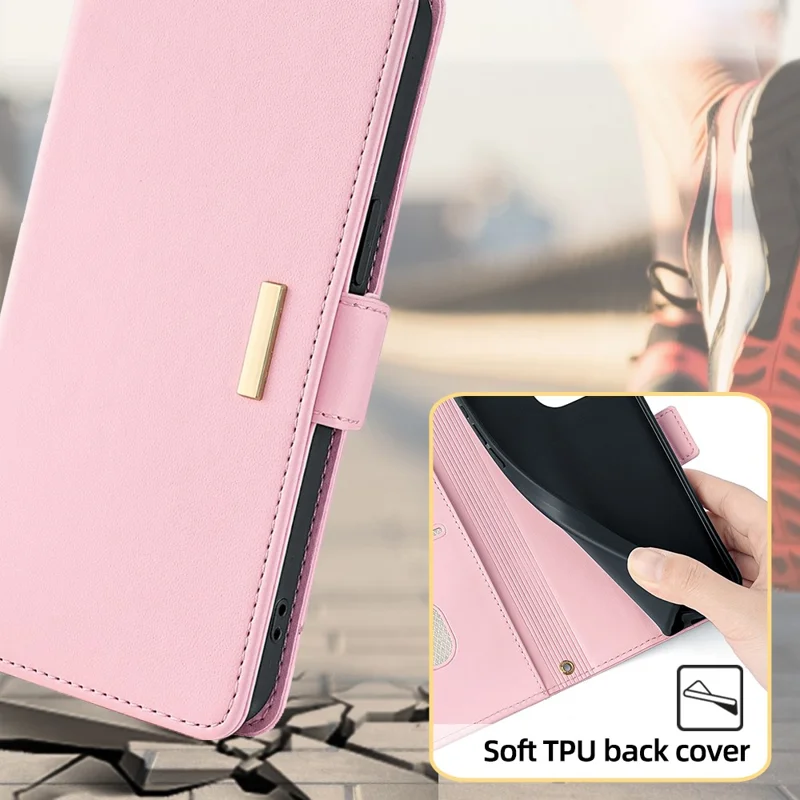 Voor ZTE Blade A53 Hoesje RFID-blokkering Portemonnee Crossbody Leren Telefoonhoes - Roze