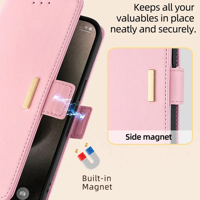 Voor ZTE Blade A53 Hoesje RFID-blokkering Portemonnee Crossbody Leren Telefoonhoes - Roze