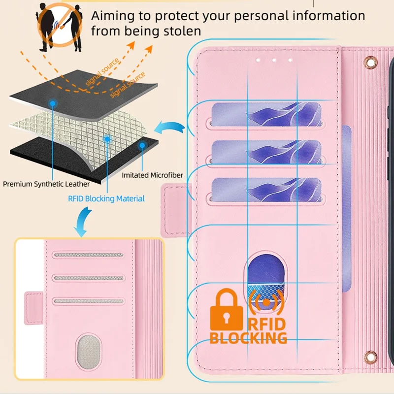 Voor ZTE Blade A53 Hoesje RFID-blokkering Portemonnee Crossbody Leren Telefoonhoes - Roze