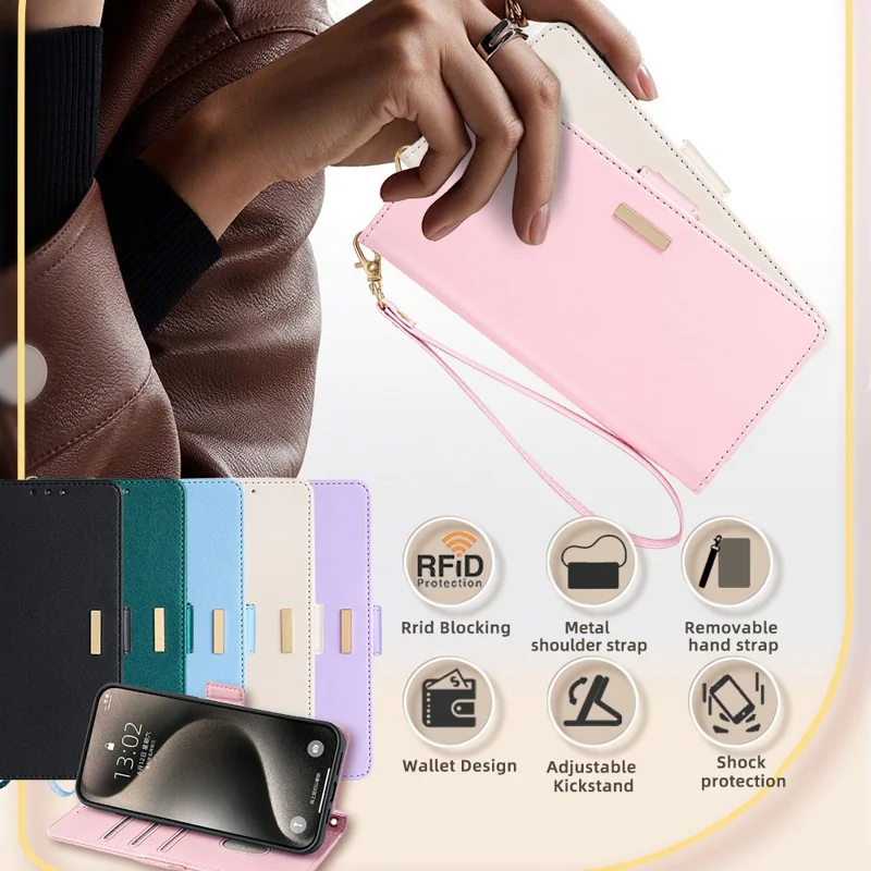 Voor ZTE Blade A53 Hoesje RFID-blokkering Portemonnee Crossbody Leren Telefoonhoes - Roze