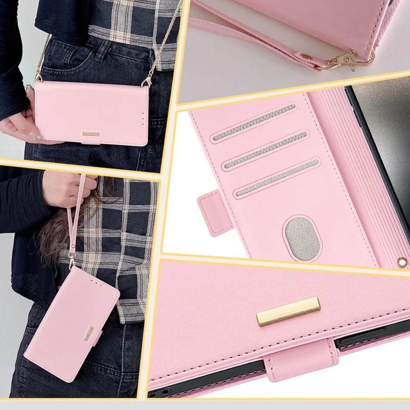 Voor ZTE Blade A53 Hoesje RFID-blokkering Portemonnee Crossbody Leren Telefoonhoes - Roze