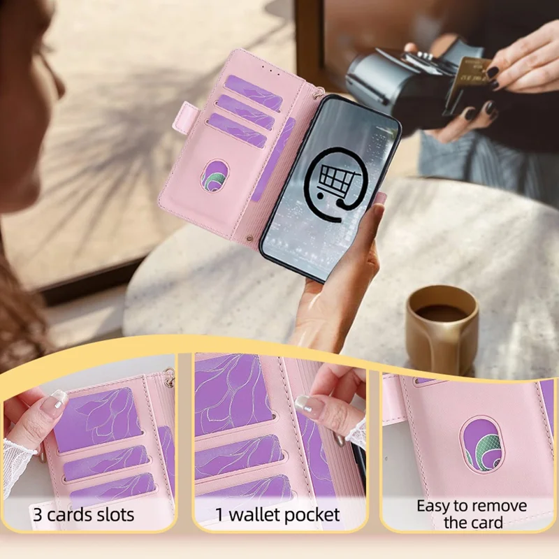 Voor ZTE Blade A53 Hoesje RFID-blokkering Portemonnee Crossbody Leren Telefoonhoes - Roze