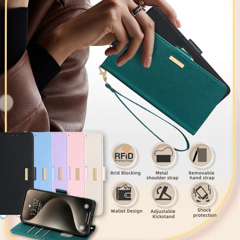 For ZTE Blade A53 Case RFID Blocking Wallet Crossbody Leather Phone Cover - Green