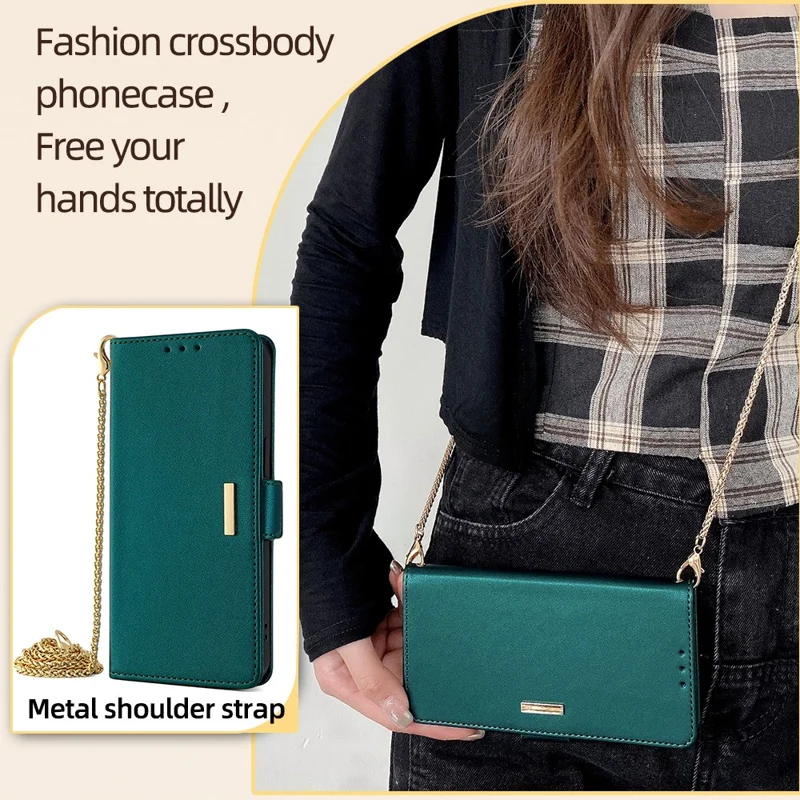 For ZTE Blade A53 Case RFID Blocking Wallet Crossbody Leather Phone Cover - Green