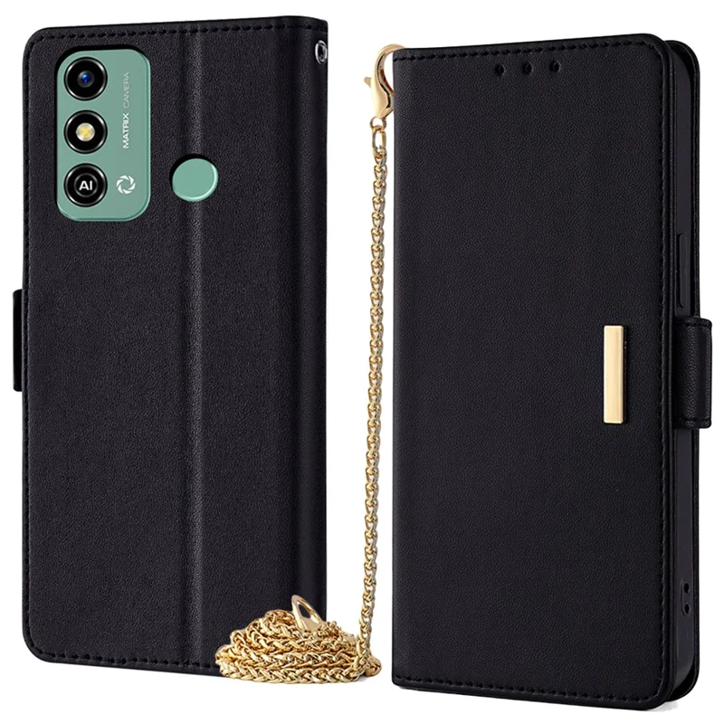 For ZTE Blade A53 Case RFID Blocking Wallet Crossbody Leather Phone Cover - Black