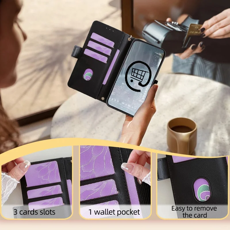 For ZTE Blade A53 Case RFID Blocking Wallet Crossbody Leather Phone Cover - Black