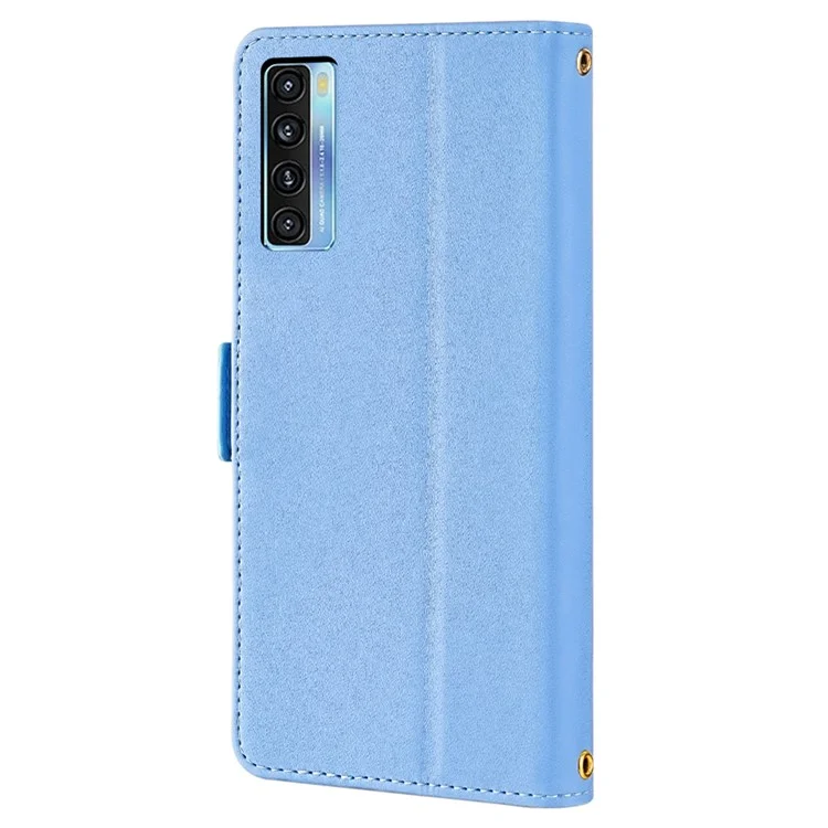 Para TCL 20 5G / 20S / 20L / 20L+ Funda Cartera de Piel PU con Bloqueo RFID con Cadena Desmontable - Azul
