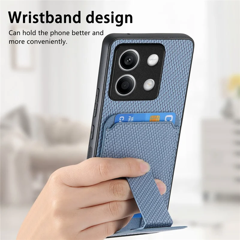 C1-11 for Xiaomi Redmi Note 13 5G Case Carbon Fiber Texture Leather Coated TPU Card Slot Phone Cover - Blue