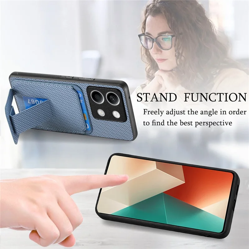 C1-11 for Xiaomi Redmi Note 13 5G Case Carbon Fiber Texture Leather Coated TPU Card Slot Phone Cover - Blue