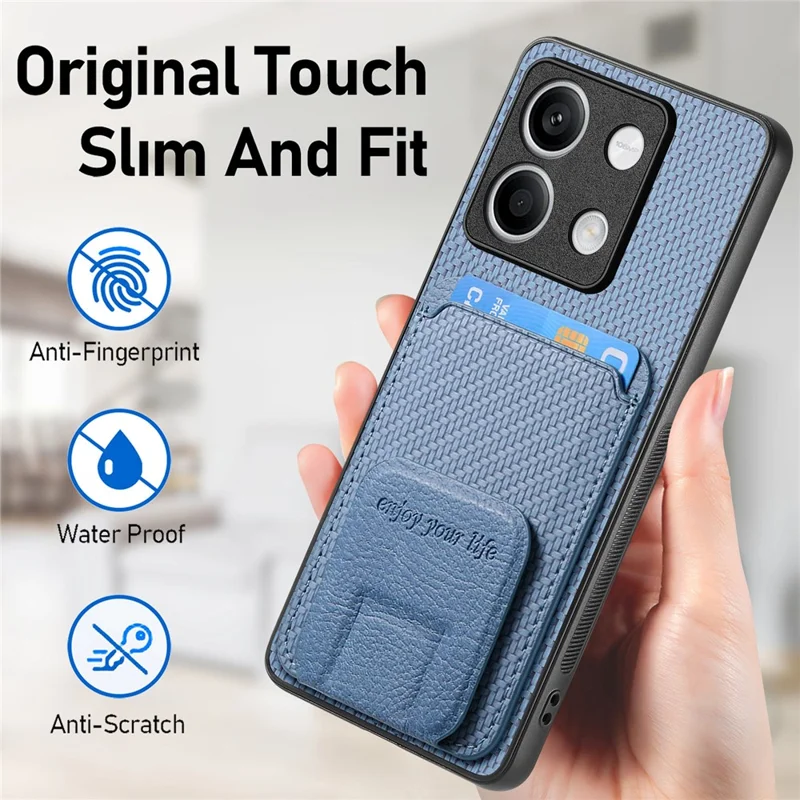 C1-11 for Xiaomi Redmi Note 13 5G Case Carbon Fiber Texture Leather Coated TPU Card Slot Phone Cover - Blue