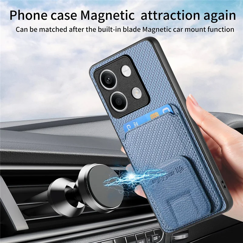C1-11 for Xiaomi Redmi Note 13 5G Case Carbon Fiber Texture Leather Coated TPU Card Slot Phone Cover - Blue