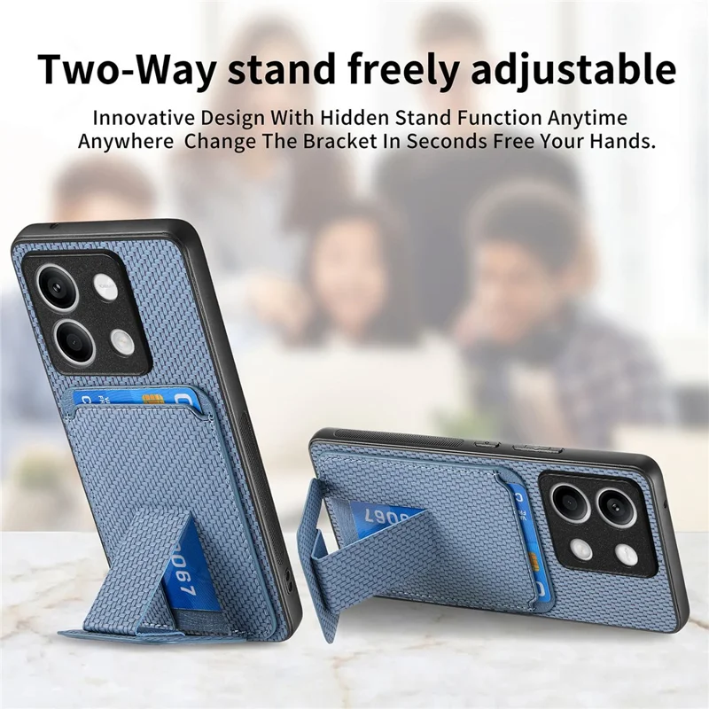 C1-11 for Xiaomi Redmi Note 13 5G Case Carbon Fiber Texture Leather Coated TPU Card Slot Phone Cover - Blue