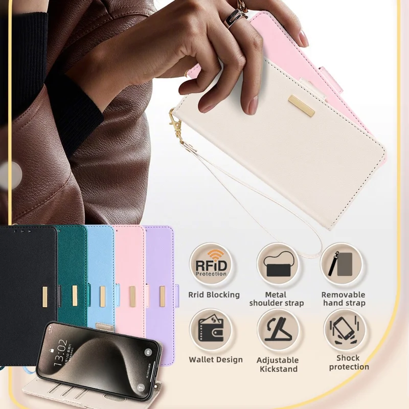 For Huawei Mate 60 Pro / Mate 60 Pro+ Case with Shoulder Strap RFID Blocking Leather Phone Cover - White