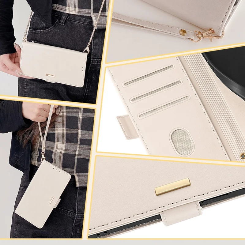 For Huawei Mate 60 Pro / Mate 60 Pro+ Case with Shoulder Strap RFID Blocking Leather Phone Cover - White