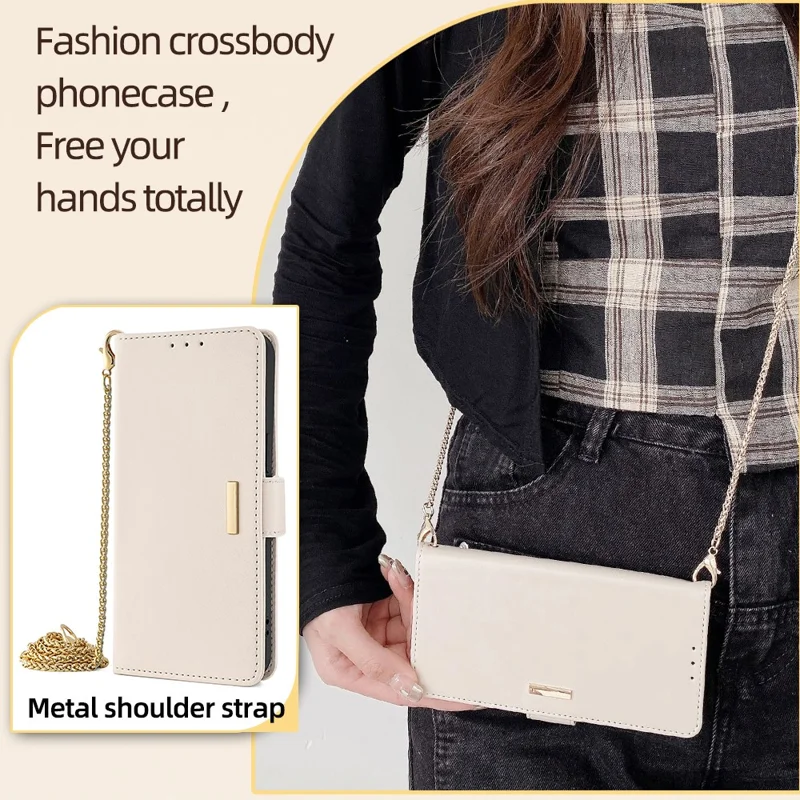 For Huawei Mate 60 Pro / Mate 60 Pro+ Case with Shoulder Strap RFID Blocking Leather Phone Cover - White