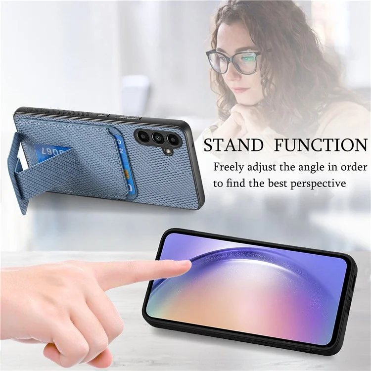 C1-11 Per custodia Samsung Galaxy A35 5G in fibra di carbonio Texture in pelle rivestita in TPU Custodia per telefono - Blu