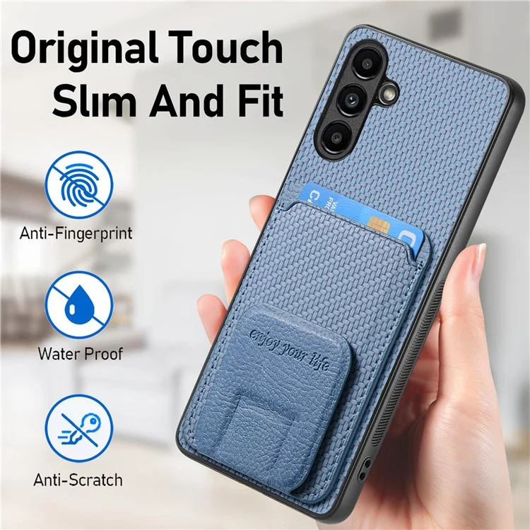 C1-11 Per custodia Samsung Galaxy A35 5G in fibra di carbonio Texture in pelle rivestita in TPU Custodia per telefono - Blu