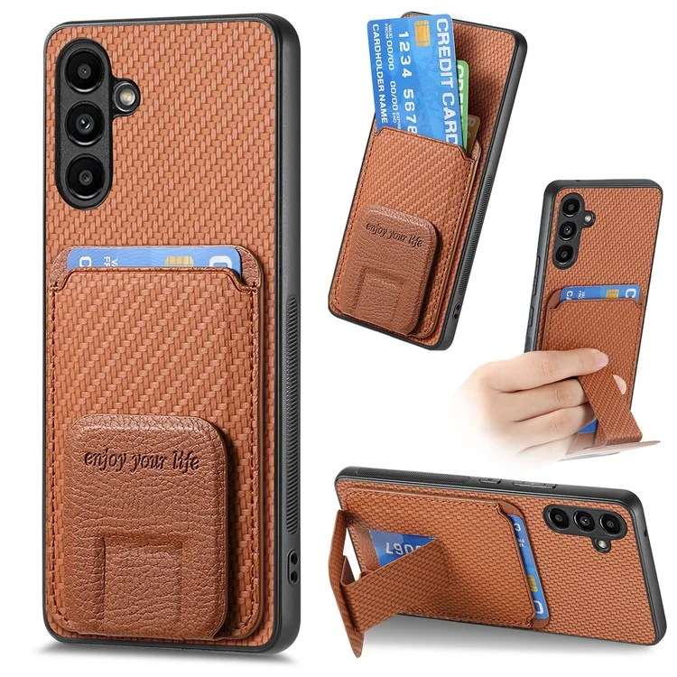 Étui pour Samsung Galaxy A35 5G C1-11 en fibre de carbone, texture en cuir, revêtement en TPU - Marron