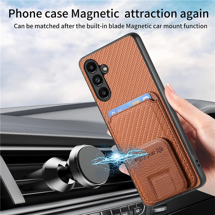 Étui pour Samsung Galaxy A35 5G C1-11 en fibre de carbone, texture en cuir, revêtement en TPU - Marron