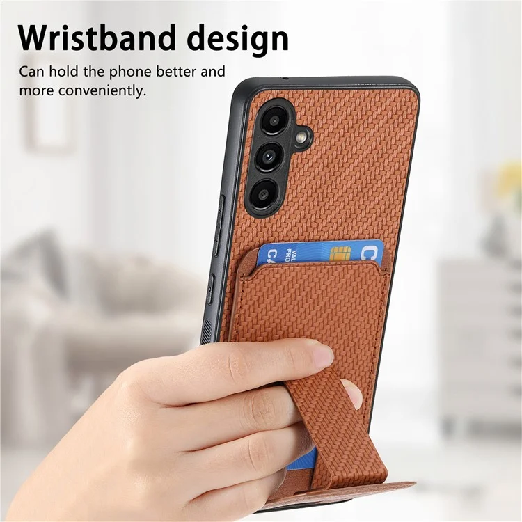 Étui pour Samsung Galaxy A35 5G C1-11 en fibre de carbone, texture en cuir, revêtement en TPU - Marron