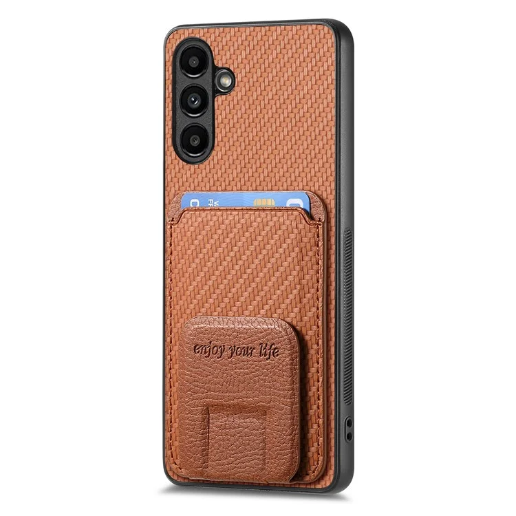 Étui pour Samsung Galaxy A35 5G C1-11 en fibre de carbone, texture en cuir, revêtement en TPU - Marron