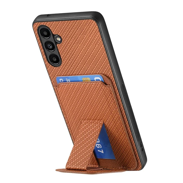 Étui pour Samsung Galaxy A35 5G C1-11 en fibre de carbone, texture en cuir, revêtement en TPU - Marron