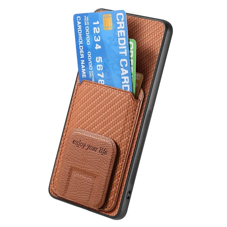 Étui pour Samsung Galaxy A35 5G C1-11 en fibre de carbone, texture en cuir, revêtement en TPU - Marron