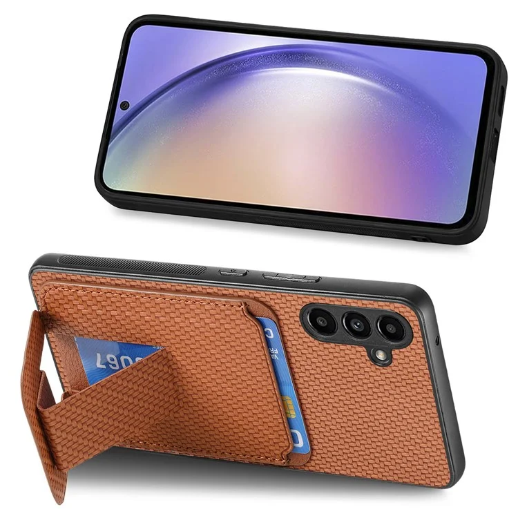 Étui pour Samsung Galaxy A35 5G C1-11 en fibre de carbone, texture en cuir, revêtement en TPU - Marron
