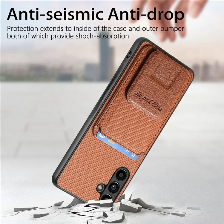 Étui pour Samsung Galaxy A35 5G C1-11 en fibre de carbone, texture en cuir, revêtement en TPU - Marron