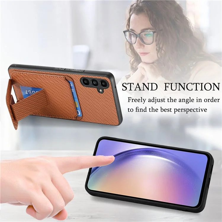 Étui pour Samsung Galaxy A35 5G C1-11 en fibre de carbone, texture en cuir, revêtement en TPU - Marron