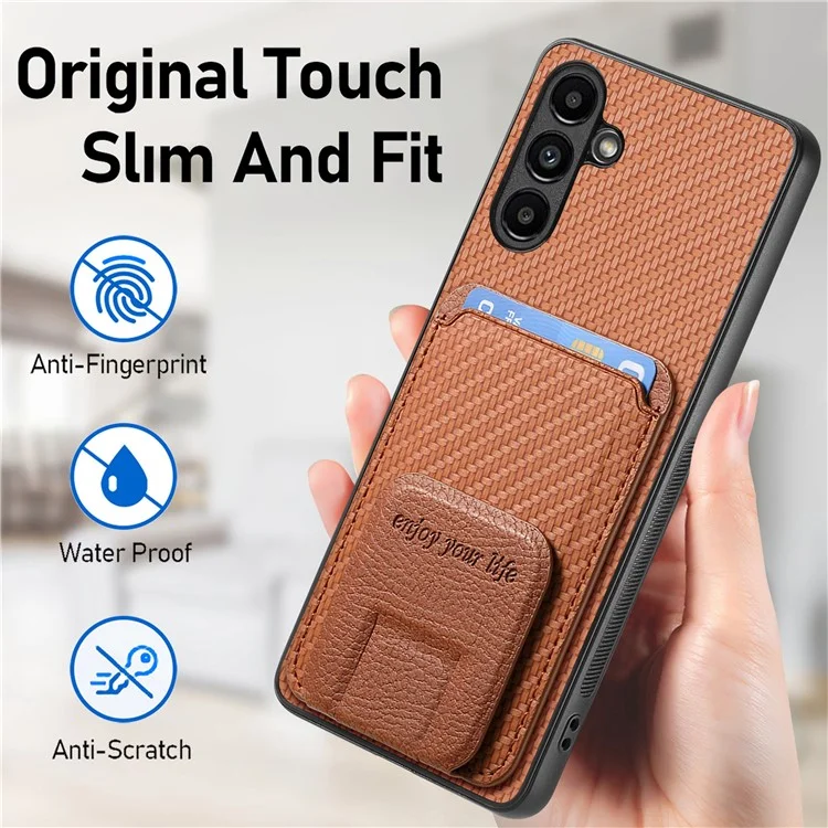 Étui pour Samsung Galaxy A35 5G C1-11 en fibre de carbone, texture en cuir, revêtement en TPU - Marron