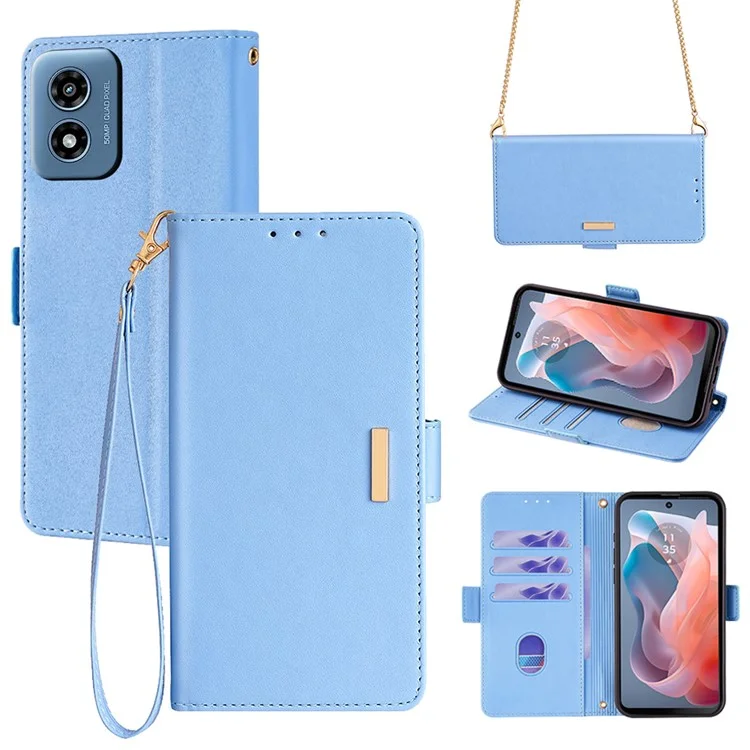 For Motorola Moto G Play (2024) 4G Wallet Case RFID Blocking Anti-Drop Leather Phone Cover - Blue
